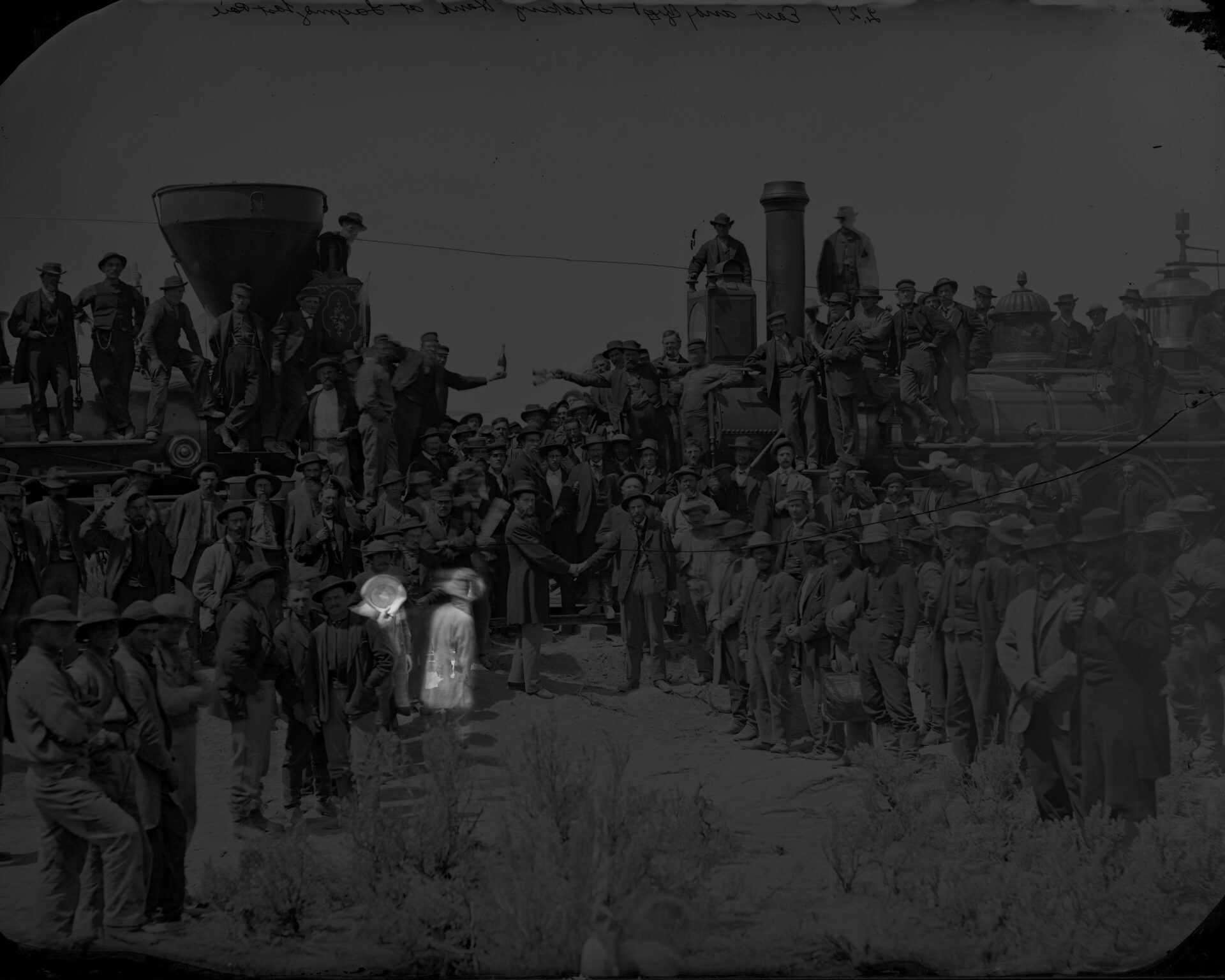 East and West Shaking Hands at Laying Last Rail After Andrew J. Russell